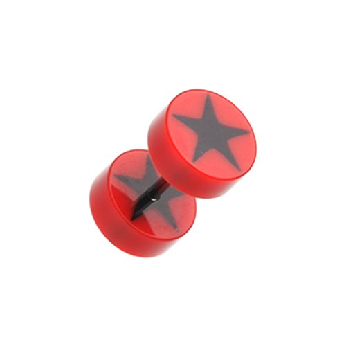 Psych Star UV Acrylic Fake Plug Fake Plug Impulse Piercings 16 gauge (1.2mm) Red