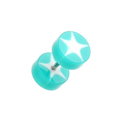 Psych Star UV Acrylic Fake Plug Fake Plug Impulse Piercings 16 gauge (1.2mm) Teal