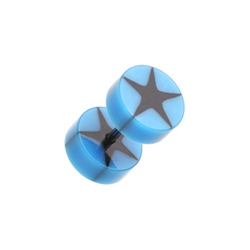 Psych Star UV Acrylic Fake Plug Earrings Fake Plug Earrings Impulse Piercings 16 GA (1.2mm) Blue