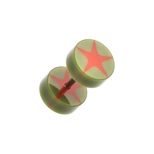 Psych Star UV Acrylic Fake Plug Earrings Fake Plug Earrings Impulse Piercings 16 GA (1.2mm) Olive