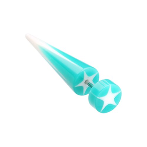 Psych Star UV Acrylic Fake Taper Fake Plug Earrings Impulse Piercings 18 gauge(1mm) Teal