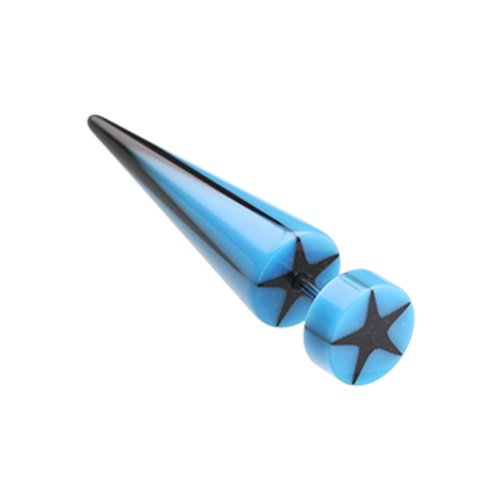 Psych Star UV Acrylic Fake Taper Fake Plug Earrings Impulse Piercings 18 gauge(1mm) Blue