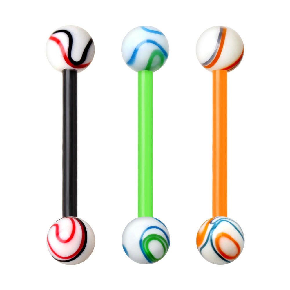 PTFE Barbell with Two Tone Swirl Acrylic Balls Barbell Impulse Piercings