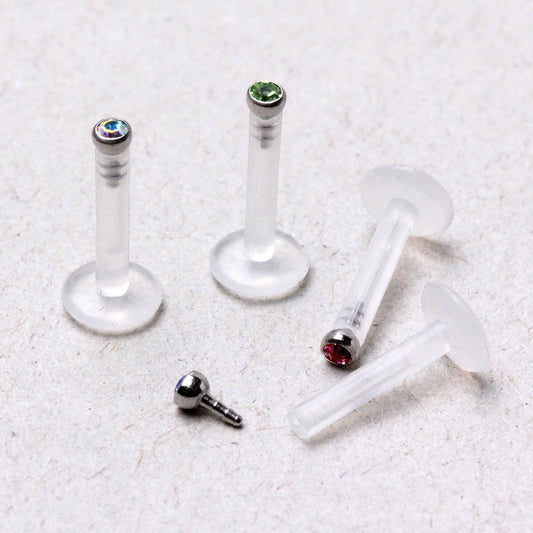 PTFE Bioflex Internally Threaded Labret with Press Fit CZ Ball - Skin Metals