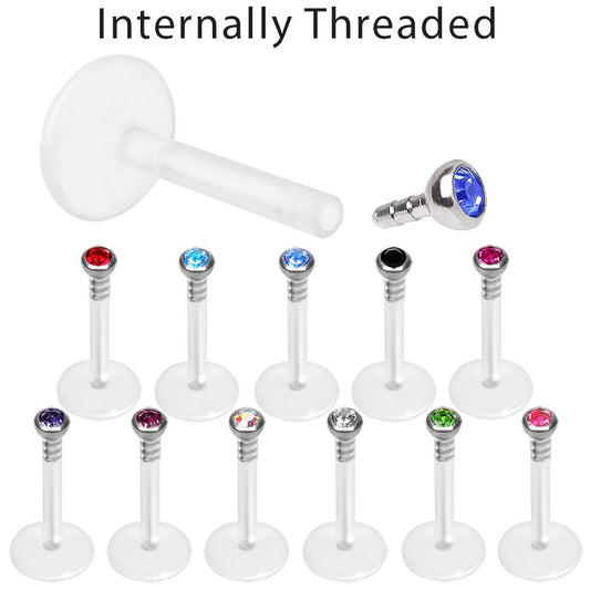 PTFE Bioflex Internally Threaded Labret with Press Fit CZ Ball - Skin Metals