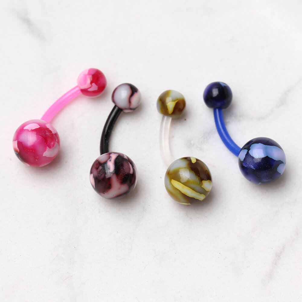 PTFE Navel Ring with Metallic Two Tone Marble Acrylic Balls