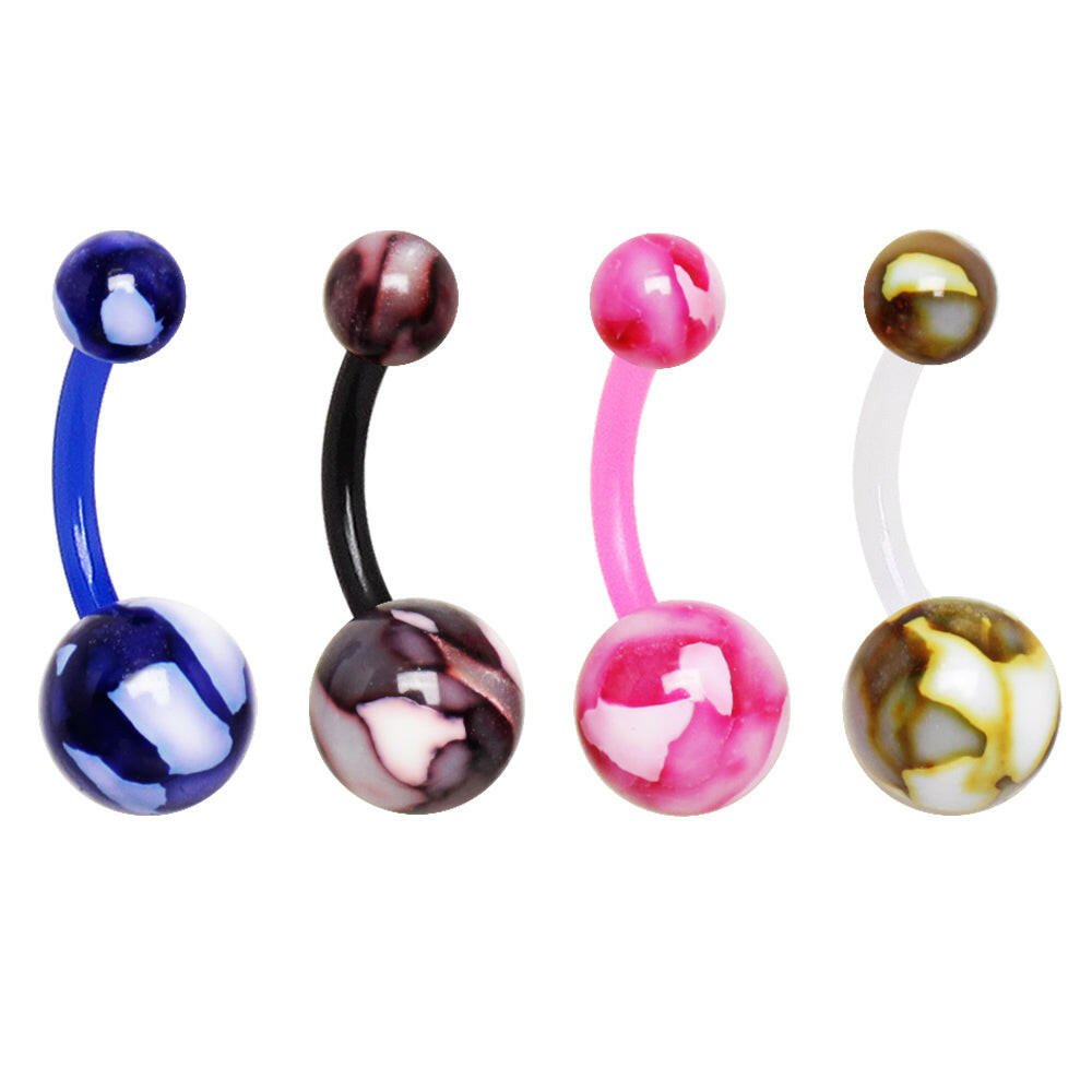PTFE Navel Ring with Metallic Two Tone Marble Acrylic Balls