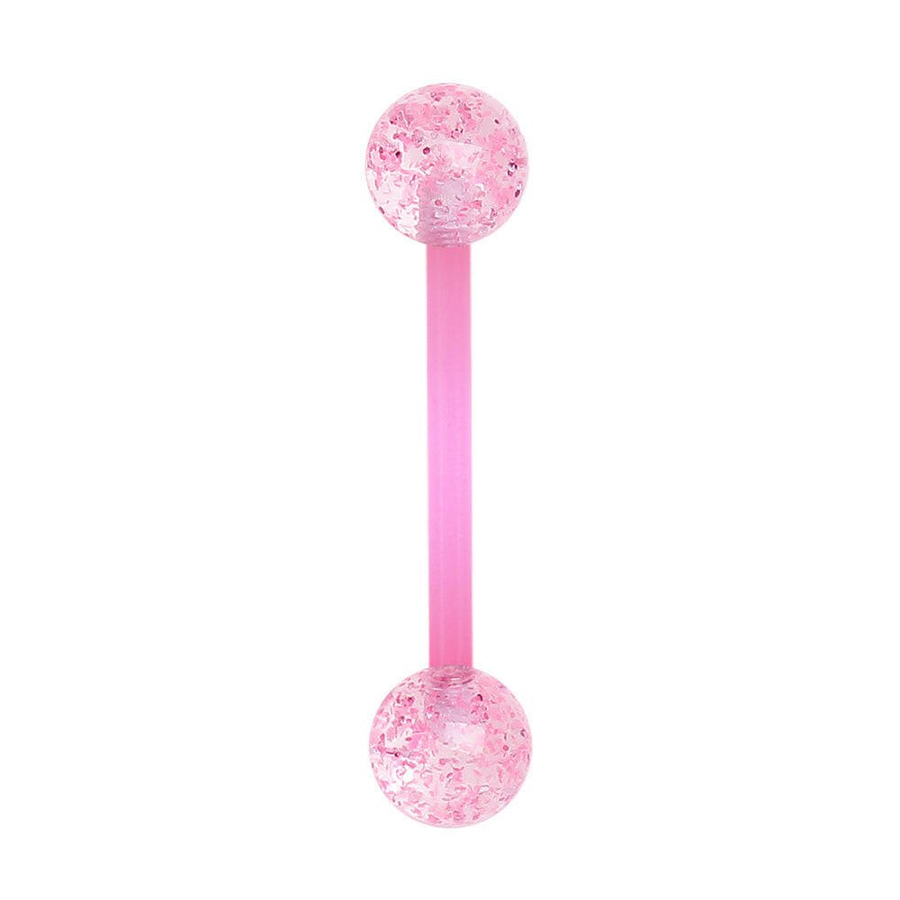 PTFE Nipple Bar with UV Acrylic Metallic Glitter Balls Nipple Ring Impulse Piercings Pink