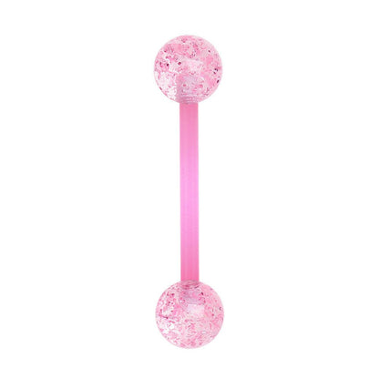 PTFE Nipple Bar with UV Acrylic Metallic Glitter Balls Nipple Ring Impulse Piercings Pink