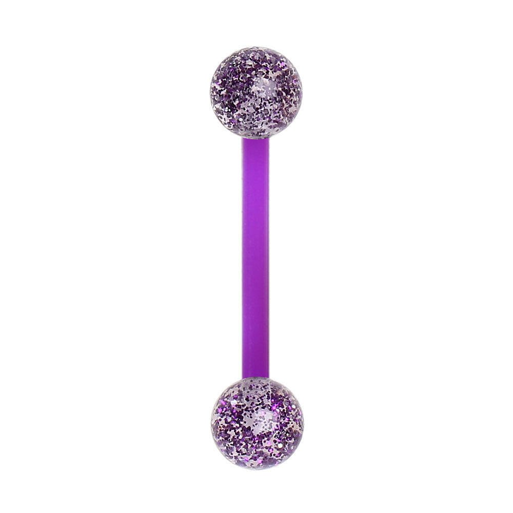 PTFE Nipple Bar with UV Acrylic Metallic Glitter Balls Nipple Ring Impulse Piercings Purple