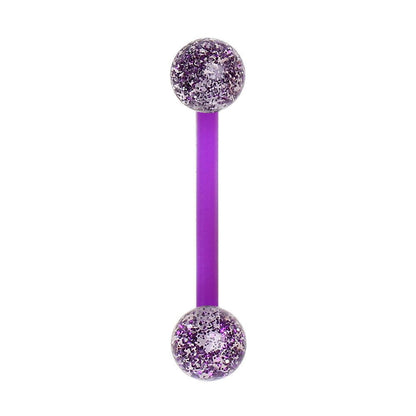 PTFE Nipple Bar with UV Acrylic Metallic Glitter Balls Nipple Ring Impulse Piercings Purple