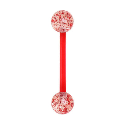 PTFE Nipple Bar with UV Acrylic Metallic Glitter Balls Nipple Ring Impulse Piercings Red