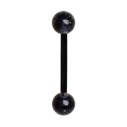 PTFE Nipple Bar with UV Acrylic Metallic Glitter Balls Nipple Ring Impulse Piercings Black