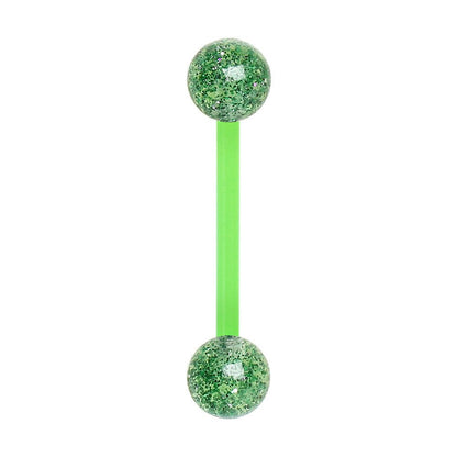 PTFE Nipple Bar with UV Acrylic Metallic Glitter Balls Nipple Ring Impulse Piercings Green