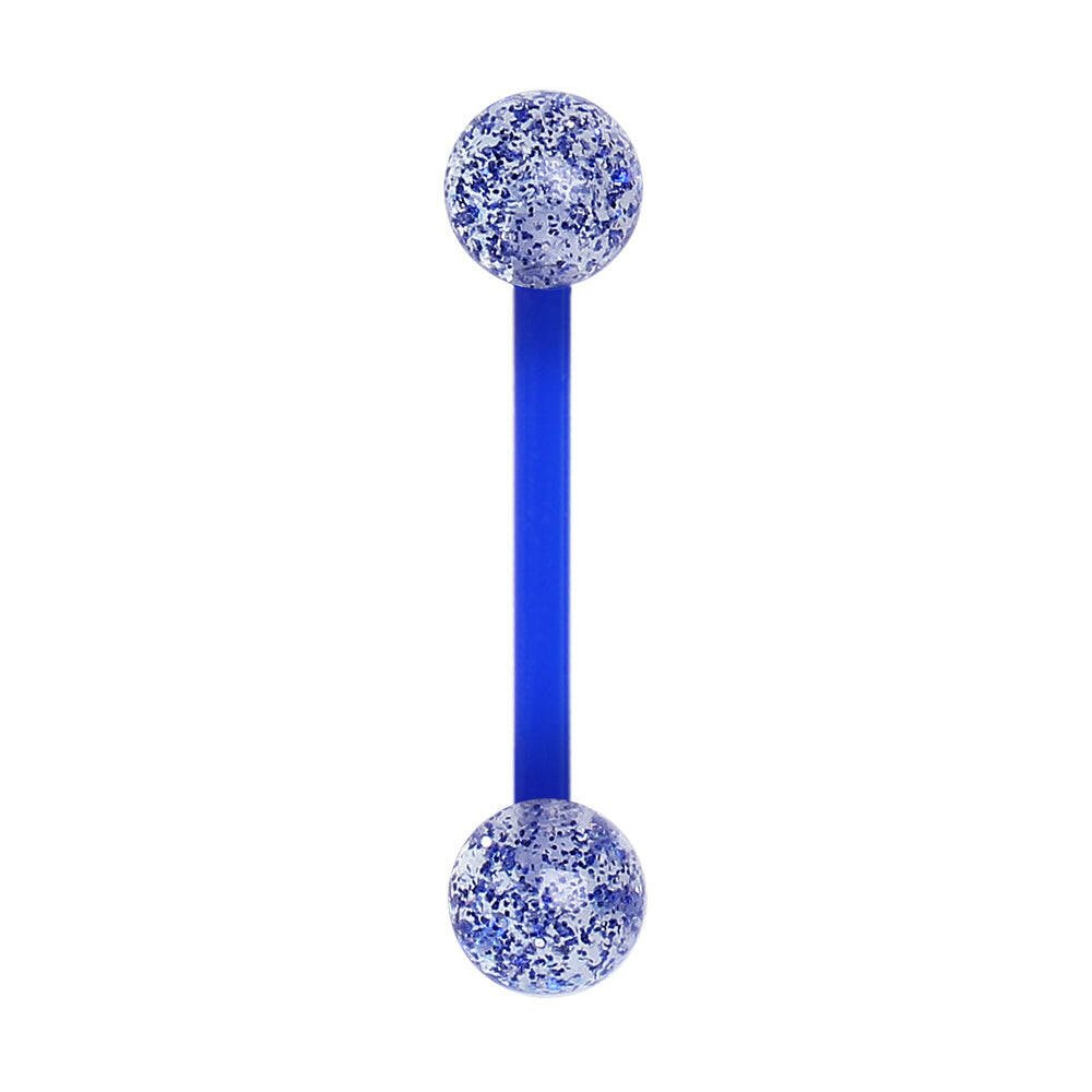 PTFE Nipple Bar with UV Acrylic Metallic Glitter Balls Nipple Ring Impulse Piercings Blue