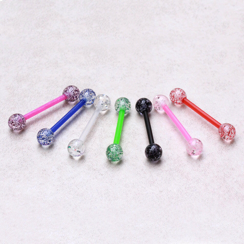 PTFE Nipple Bar with UV Acrylic Metallic Glitter Balls Nipple Ring Impulse Piercings