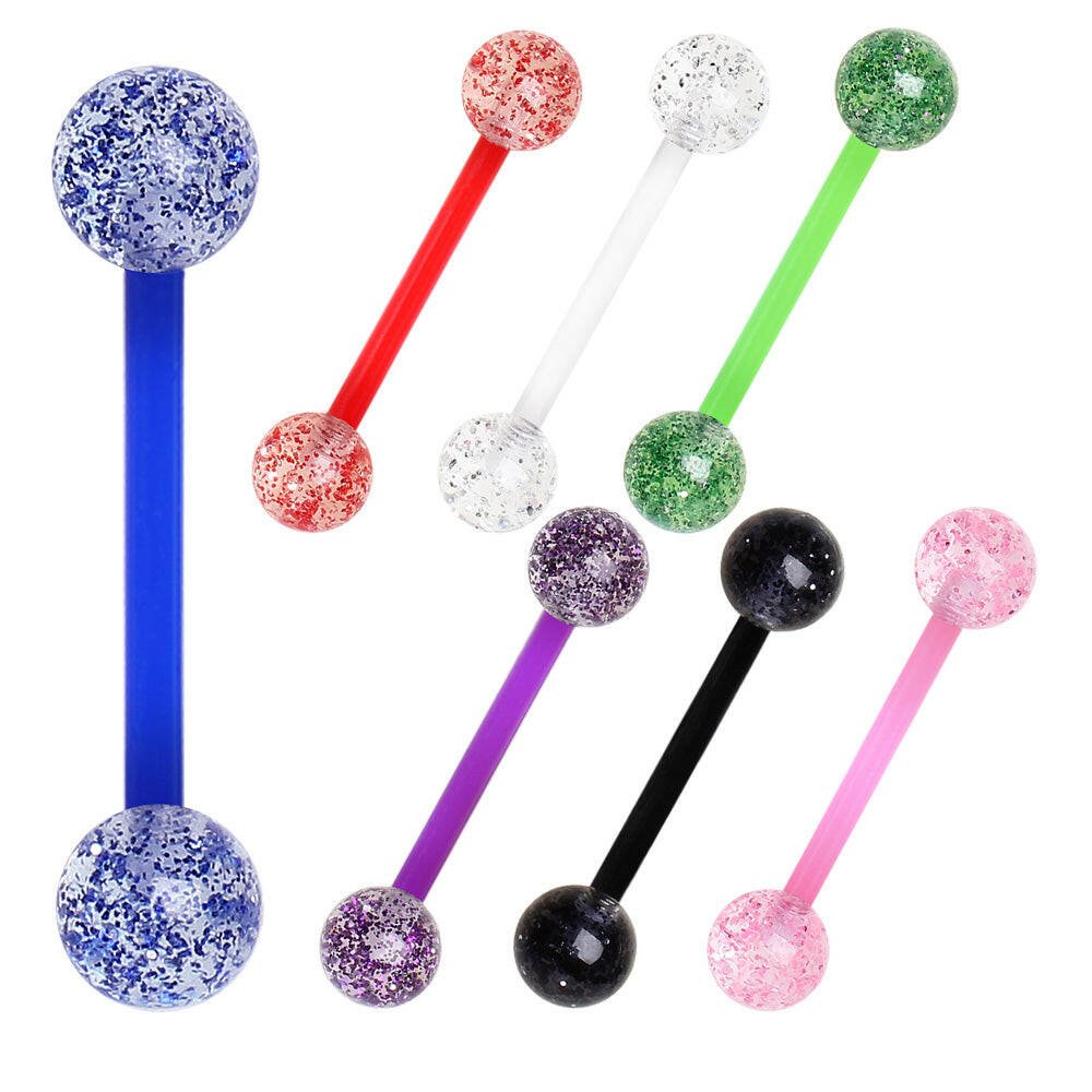 PTFE Nipple Bar with UV Acrylic Metallic Glitter Balls Nipple Ring Impulse Piercings