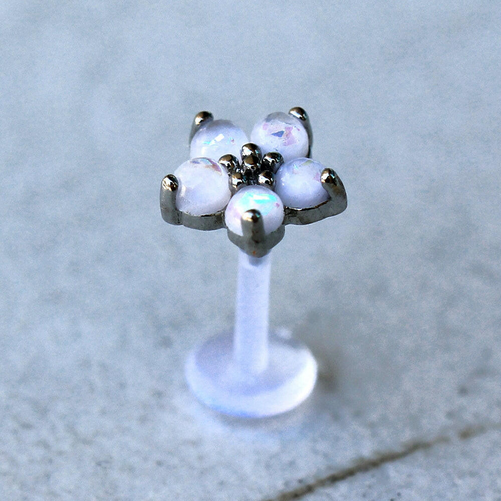 PTFE Push In White Synthetic Opal Flower Labret Labret Impulse Piercings