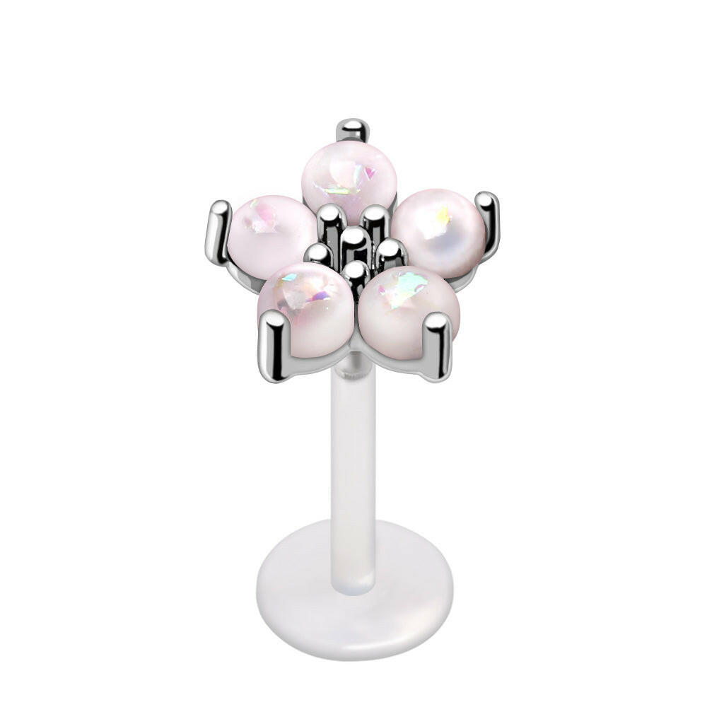 PTFE Push In White Synthetic Opal Flower Labret Labret Impulse Piercings