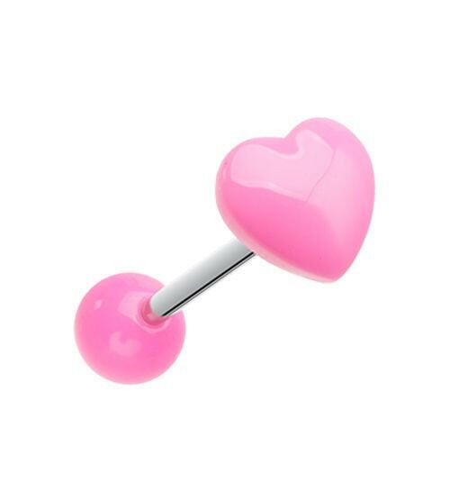 Puffy Heart Acrylic Barbell Tongue Ring Barbell Impulse Piercings Pink