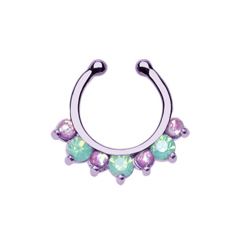 Purple Prong Pacific Opal Gem Precia Fake Septum Clip-On Ring Fake Septum Ring Impulse Piercings Purple/ Purple/ Pacific Opal