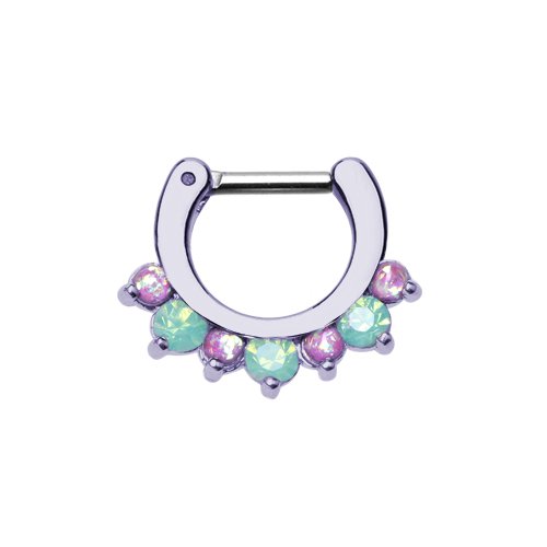 Purple Prong Pacific Opal Gem Precia Septum Clicker Septum Ring Impulse Piercings 16 GA (1.2mm) 1/4" (6mm)