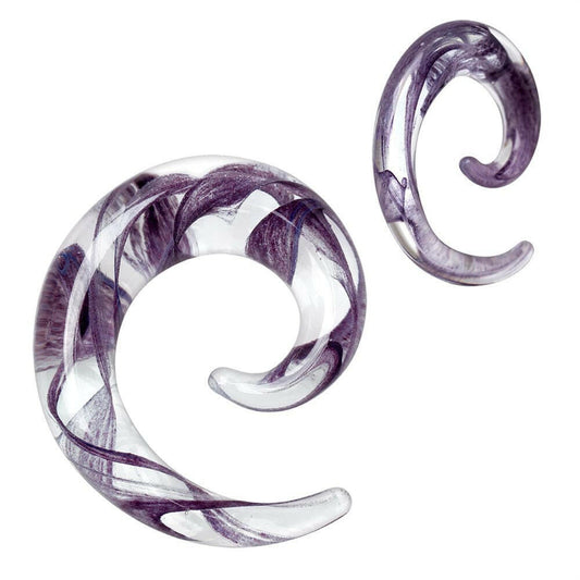 Purple Ribbon Swirl Spiral Glass Taper Tapers Impulse Piercings 6GA Purple