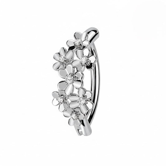 PVD Hinged Belly Button Ring with CZ Flower Design — 316L Surgical Steel