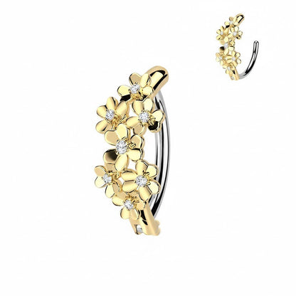 PVD Hinged Belly Button Ring with CZ Flower Design — 316L Surgical Steel