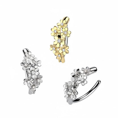 PVD Hinged Belly Button Ring with CZ Flower Design — 316L Surgical Steel