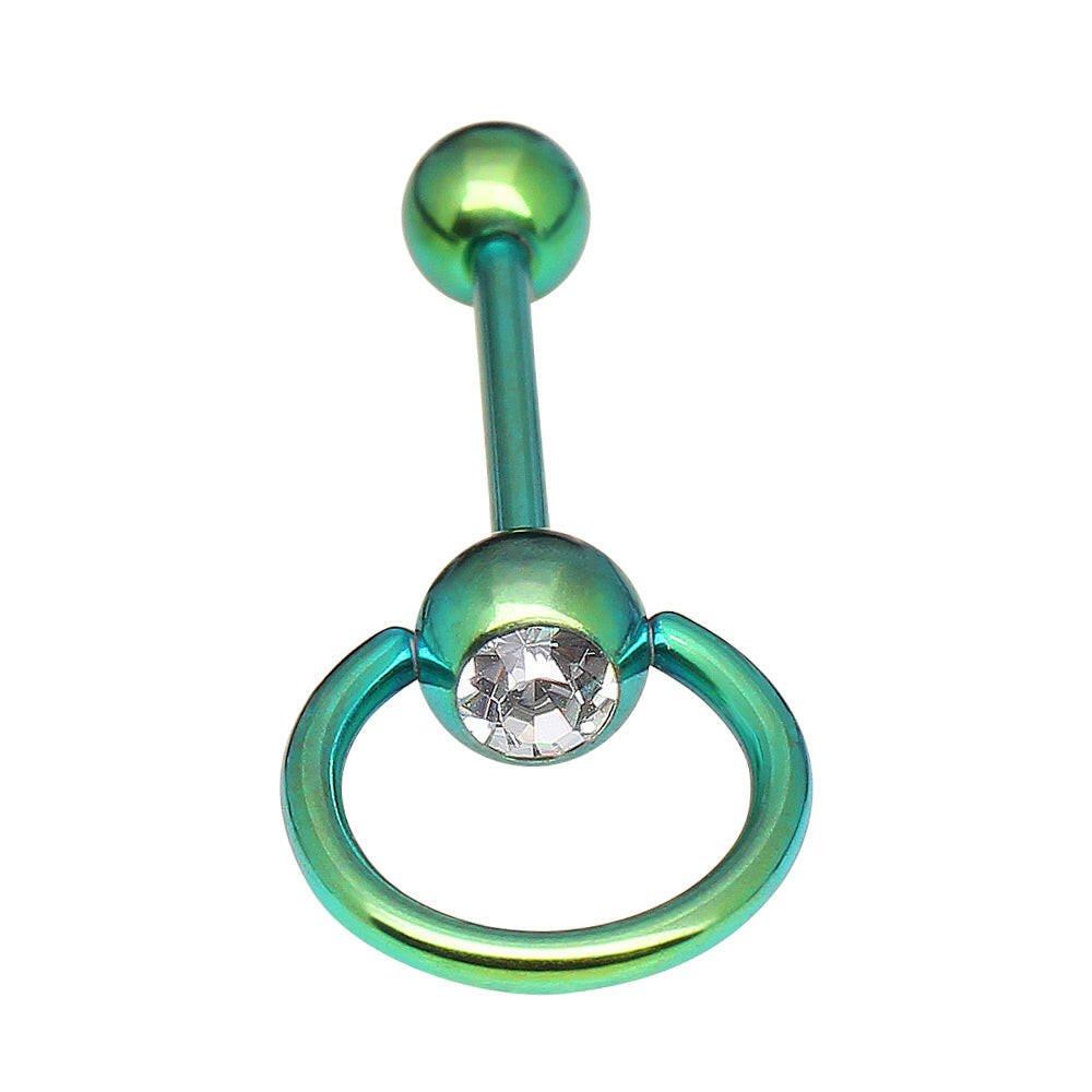 PVD Plated 316L Barbell with One Slave Ring Gemmed Ball Barbell Impulse Piercings