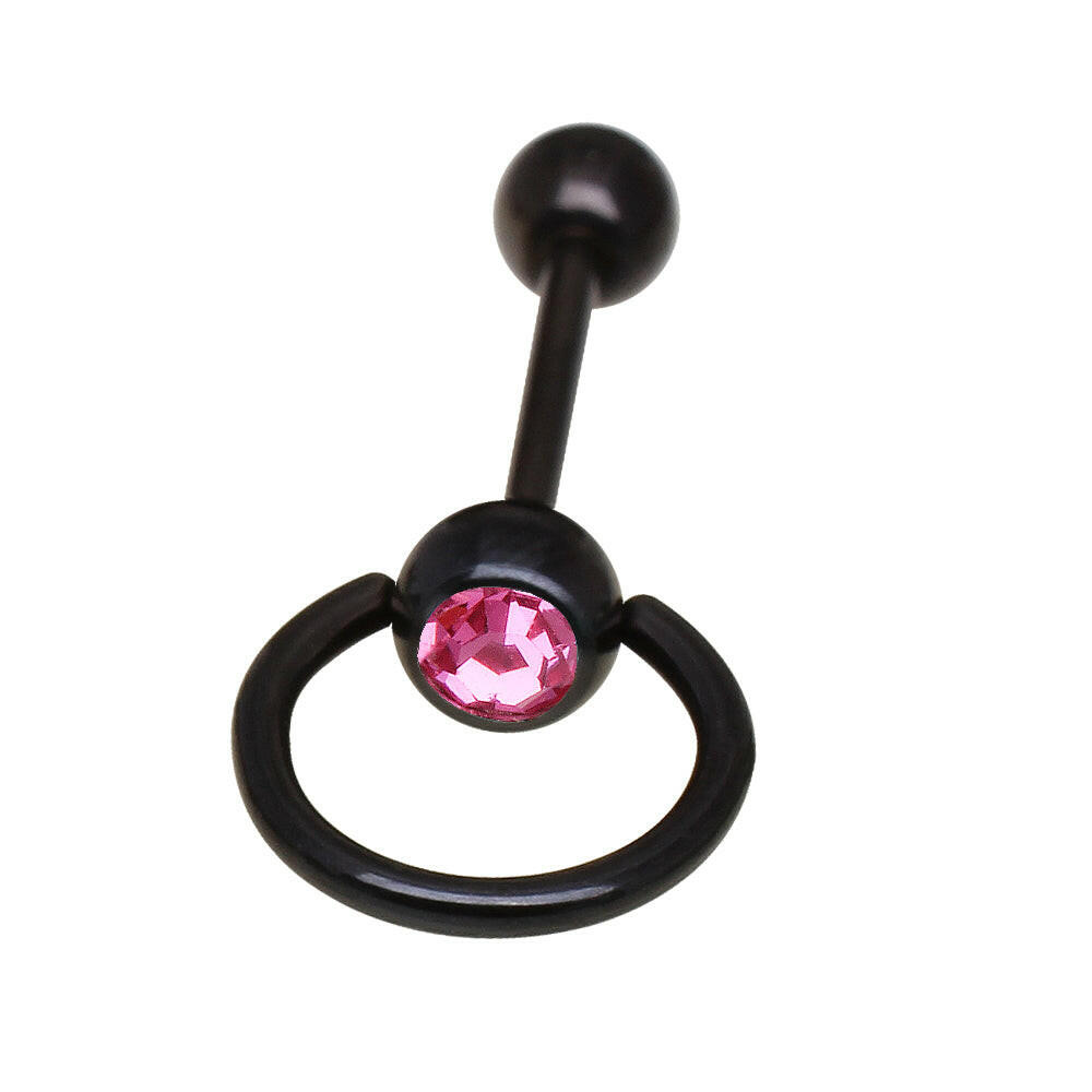 PVD Plated 316L Barbell with One Slave Ring Gemmed Ball Barbell Impulse Piercings