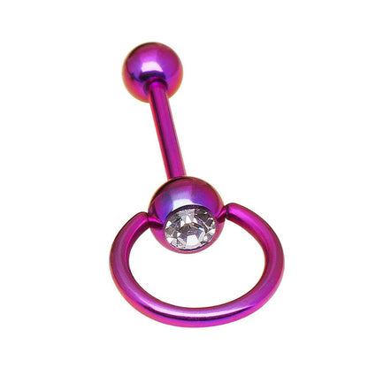 PVD Plated 316L Barbell with One Slave Ring Gemmed Ball Barbell Impulse Piercings