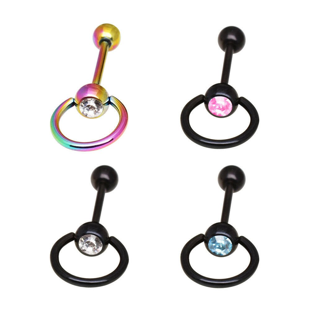 PVD Plated 316L Barbell with One Slave Ring Gemmed Ball Barbell Impulse Piercings