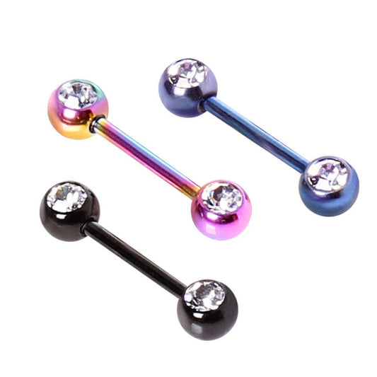 PVD Plated 316L Gemmed Nipple Bar Nipple Ring Impulse Piercings Blue