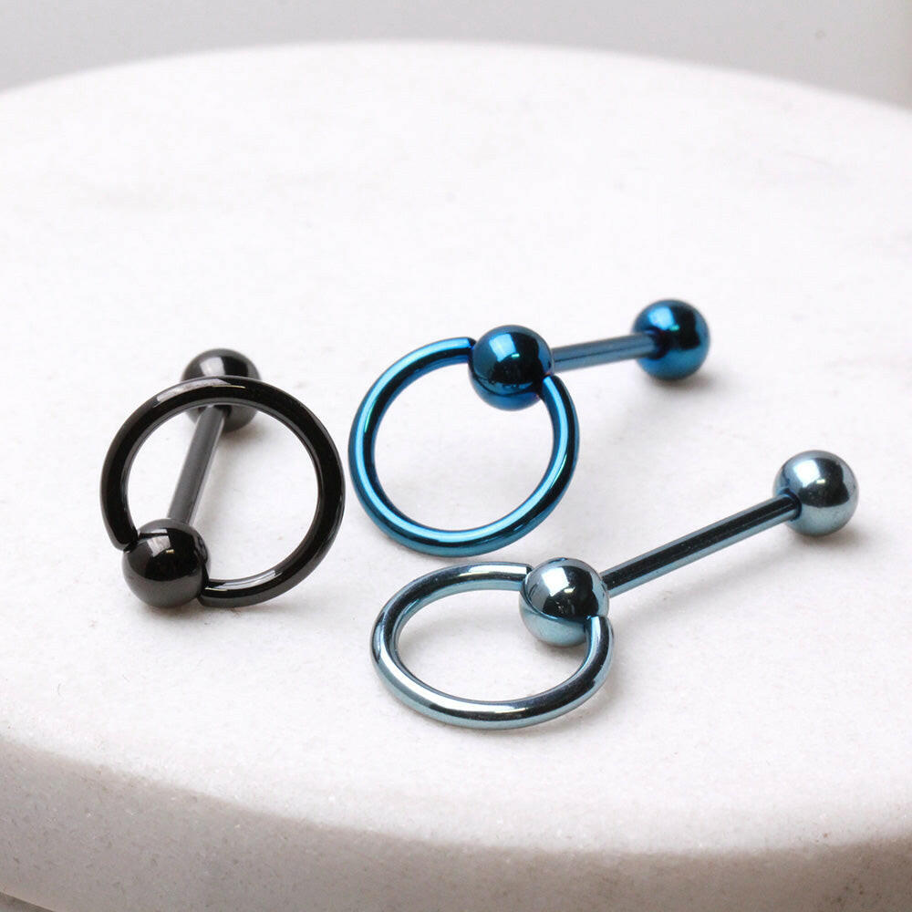 PVD Plated 316L Surgical Steel Barbell with One Slave Ring Ball and One Ball Barbell Impulse Piercings