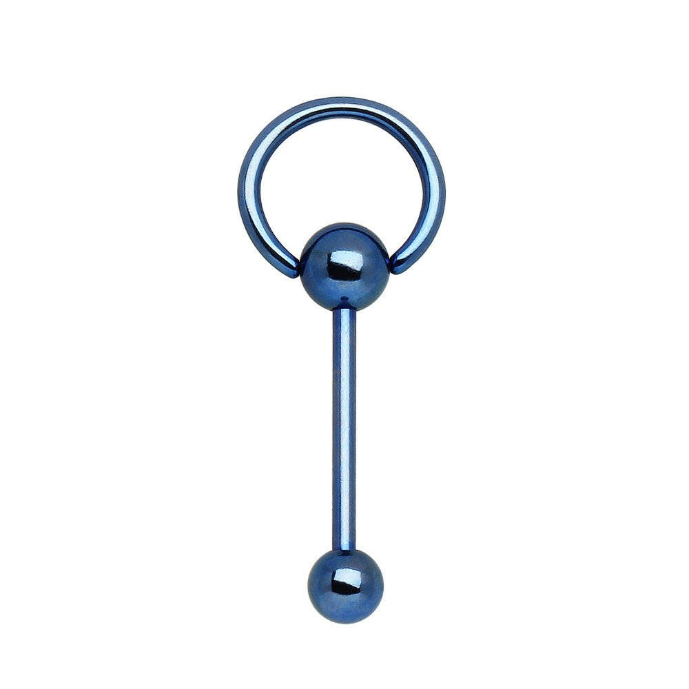 PVD Plated 316L Surgical Steel Barbell with One Slave Ring Ball and One Ball Barbell Impulse Piercings Blue