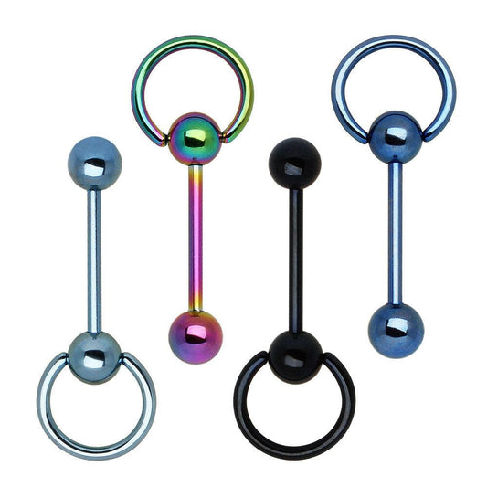 PVD Plated 316L Surgical Steel Barbell with One Slave Ring Ball and One Ball Barbell Impulse Piercings