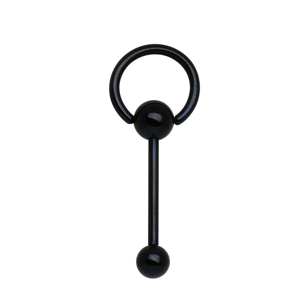 PVD Plated 316L Surgical Steel Barbell with One Slave Ring Ball and One Ball Barbell Impulse Piercings Black