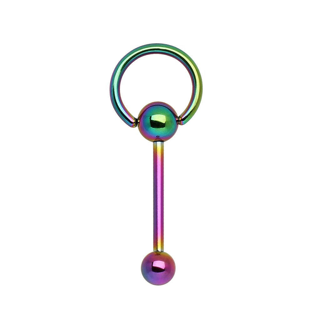 PVD Plated 316L Surgical Steel Barbell with One Slave Ring Ball and One Ball Barbell Impulse Piercings Rainbow