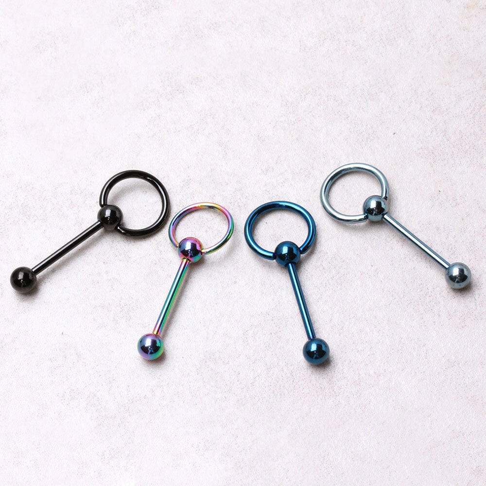 PVD Plated 316L Surgical Steel Barbell with One Slave Ring Ball and One Ball Barbell Impulse Piercings