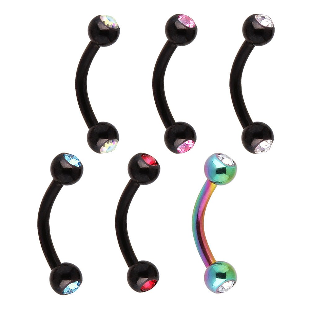 PVD Plated 316L Surgical Steel Eyebrow Ring with CZ Gemmed Balls