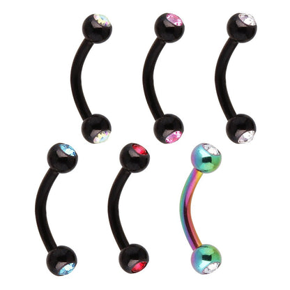 PVD Plated 316L Surgical Steel Eyebrow Ring with CZ Gemmed Balls