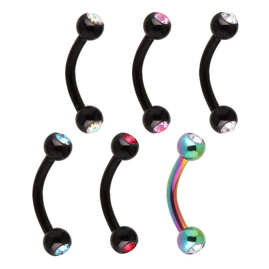 PVD Plated 316L Surgical Steel Eyebrow Ring with CZ Gemmed Balls - Skin Metals