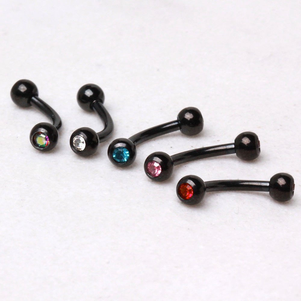 PVD Plated 316L Surgical Steel Eyebrow Ring with CZ Gemmed Balls