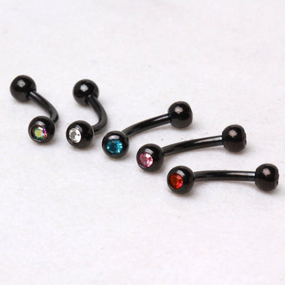 PVD Plated 316L Surgical Steel Eyebrow Ring with CZ Gemmed Balls
