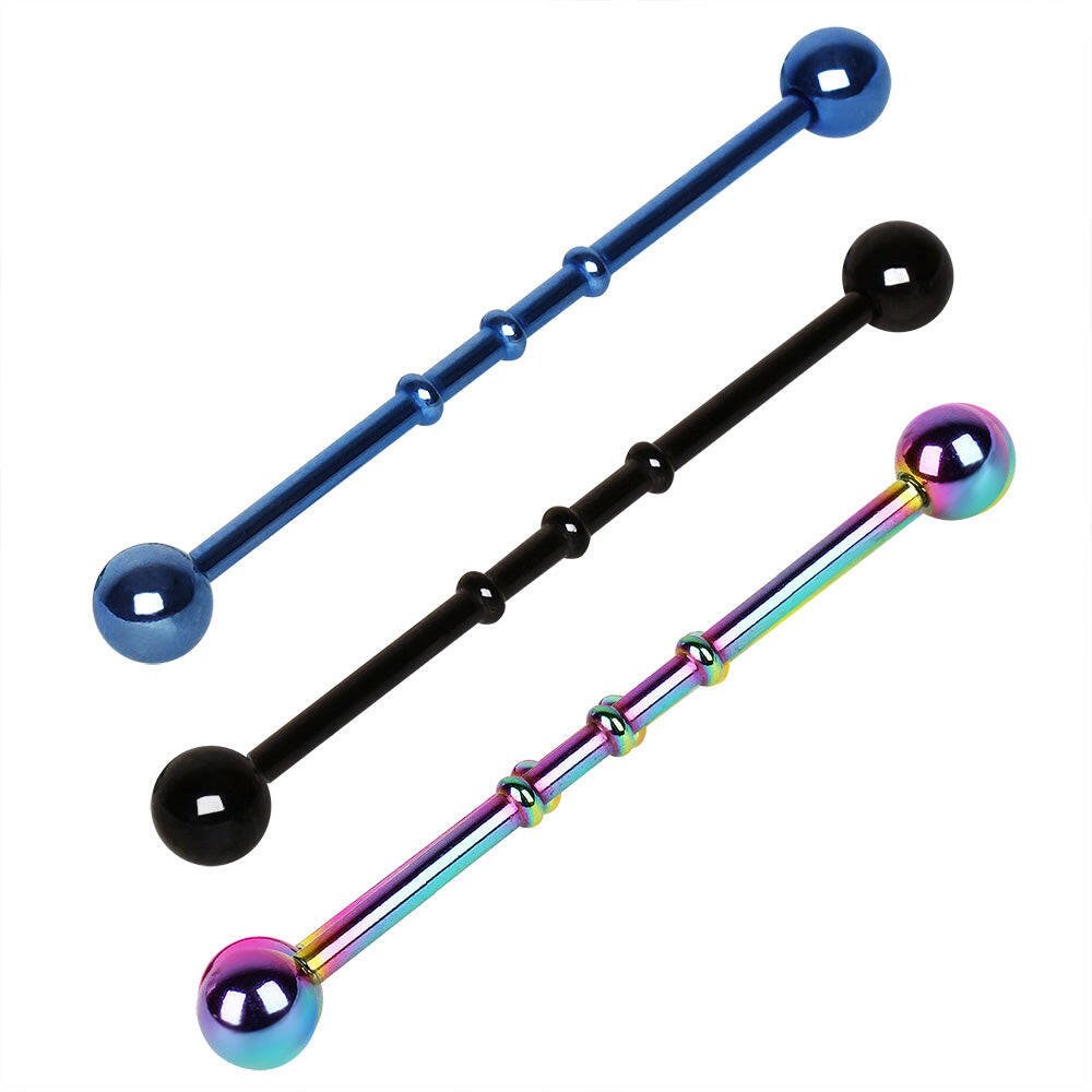 PVD Plated 316L Surgical Steel Industrial "Bamboo" Barbell Industrial Barbell Impulse Piercings Blue