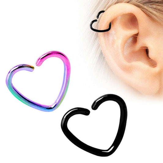 PVD Plated Heart Shaped Cartilage Earring Cartilage Earring Impulse Piercings Black