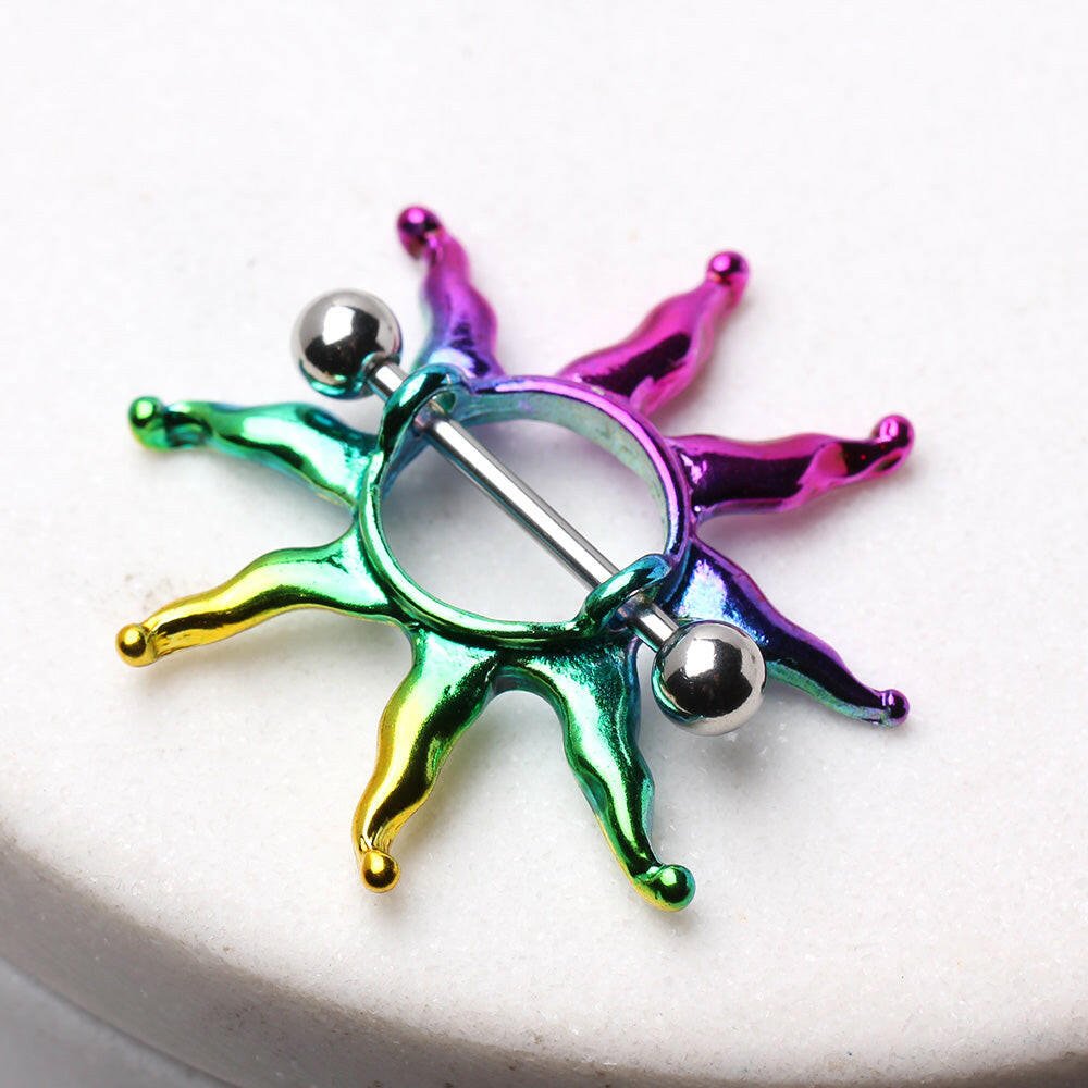 PVD Plated Rainbow Sunburst Nipple Shield Nipple Ring Impulse Piercings