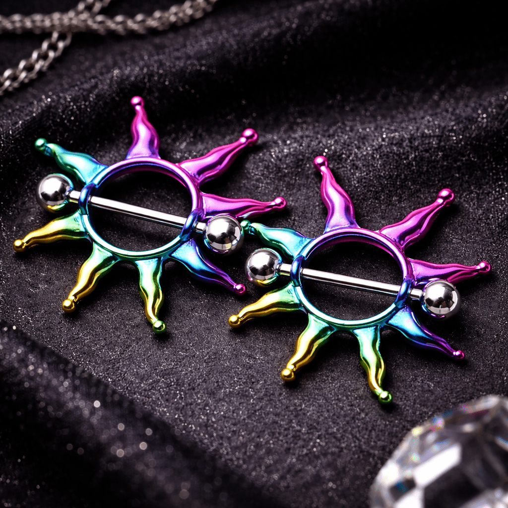 PVD Plated Rainbow Sunburst Nipple Shield Nipple Ring Skin Metals